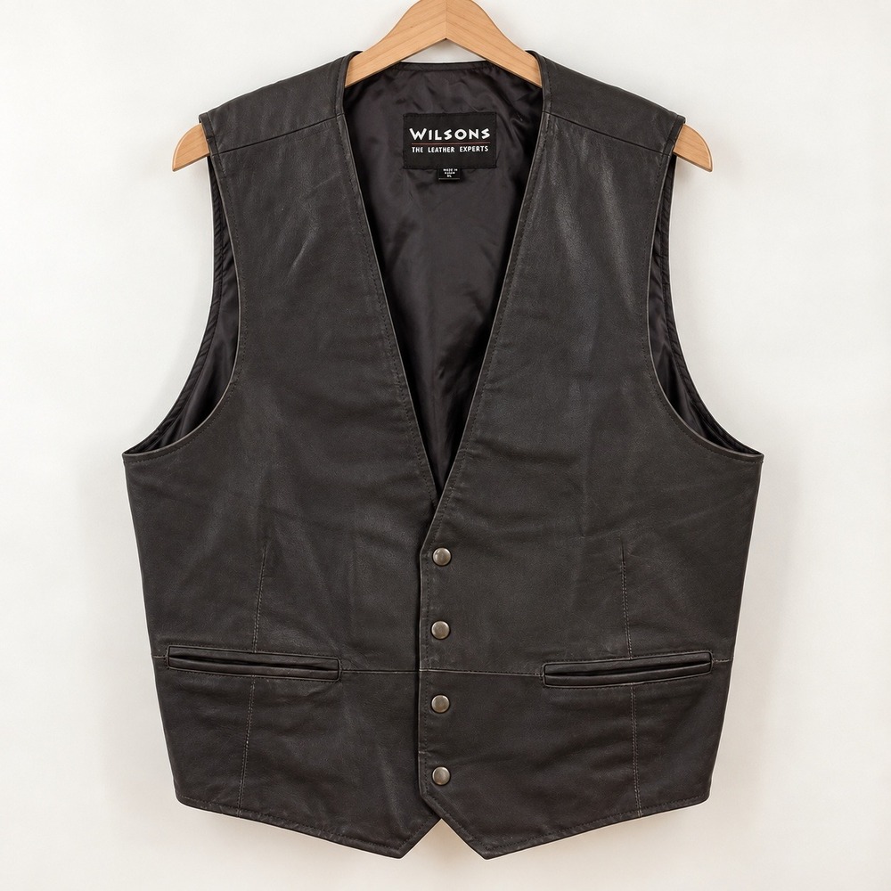 Wilsons Biker Western Vest Mens XL Gorpcore Grunge Indie Sleaze Leather Black